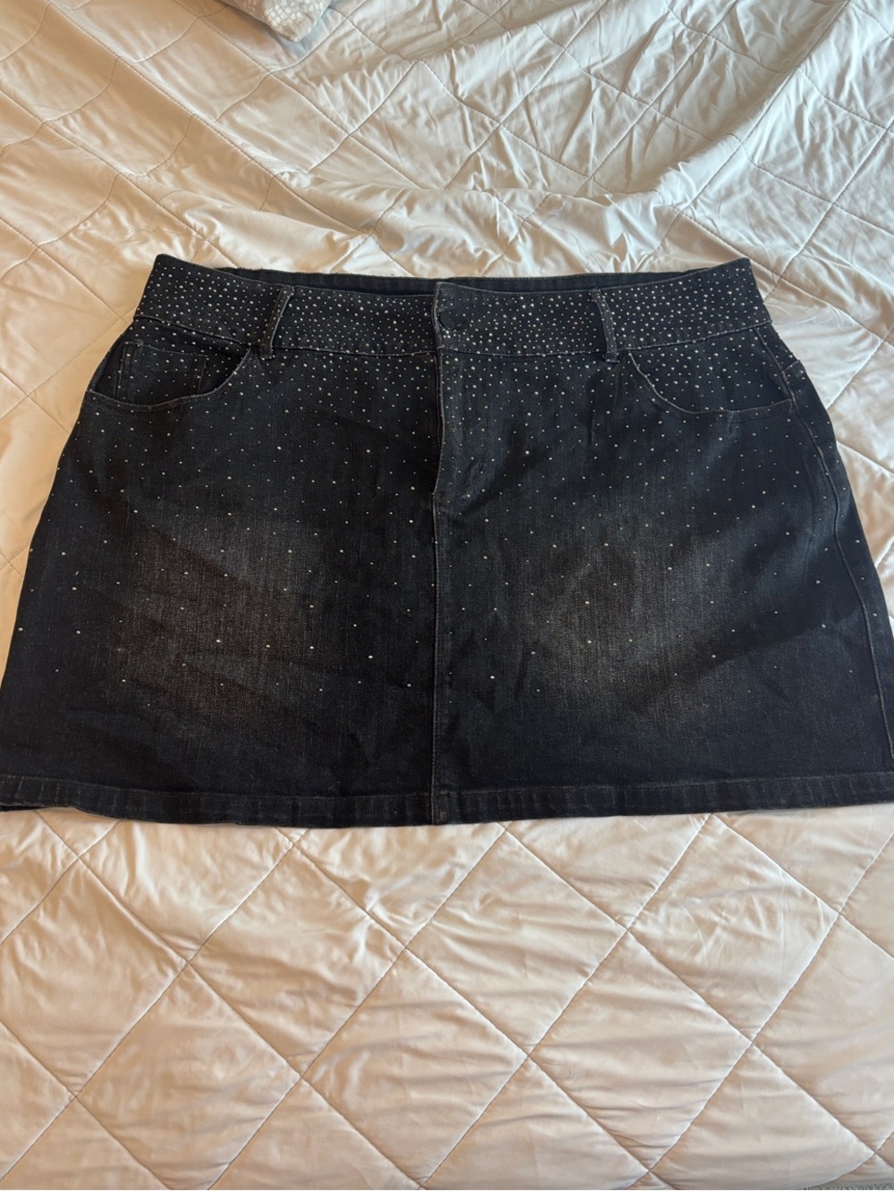 ARULA Black Studded Denim Mini Skirt
